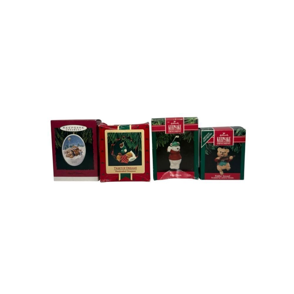 Hallmark Keepsake Ornament Lot of 4 – Woodland Bears & Animals 1991–1993 Boxes